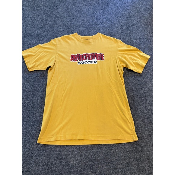 Abercrombie Shirt Mens XL Yellow Soccer Graphic Tee 100% Cotton Distressed Print - Picture 1 of 10